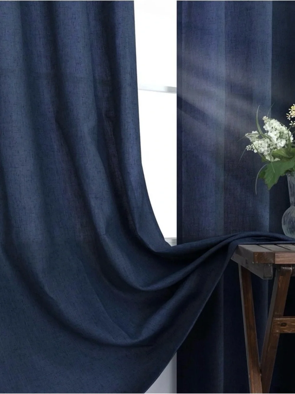 KOUFALL Navy Blue Linen Blend Curtains 52x96 Grommet 2 Panels Light Filtering